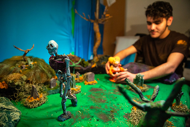 student works on a stop motion animation project