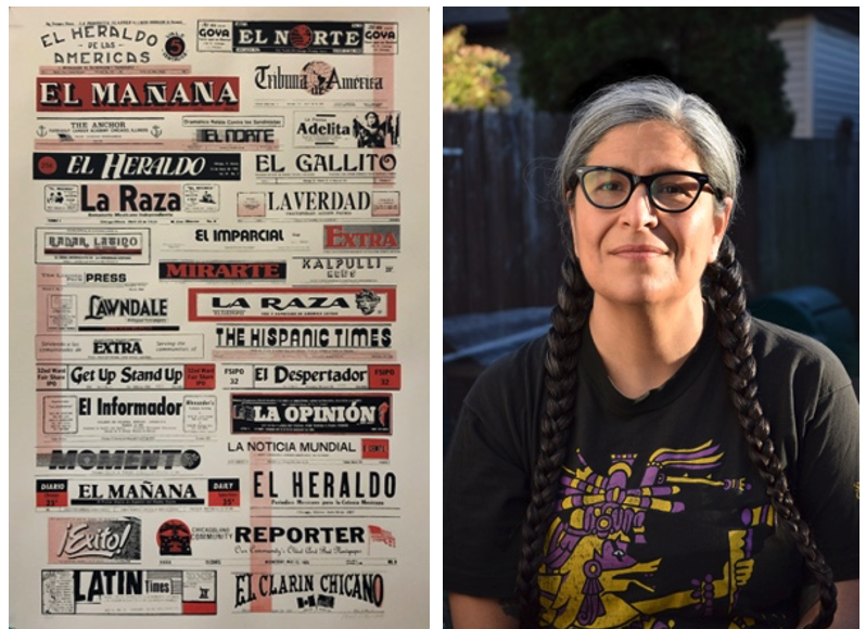 Nicole Marroquin, Bilingual, Spanish-language and Latinx Community-serving Newspapers from Chicago, 1929–1990, 2018, silkscreen, 36 x 23 inches