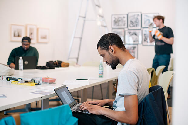 People working at table