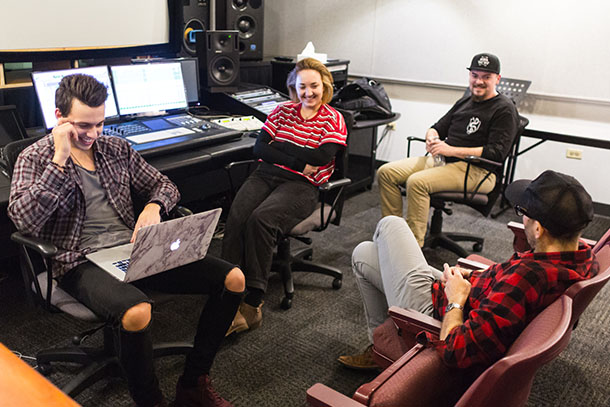 students in recording studio