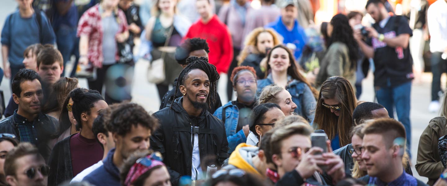 crowd of students viewing festival performance