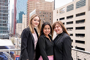 The Columbia team—Adapt by Lancôme—comprises Kaitlyn Horneck, Alba Cota, and Miranda Prater (left to right).