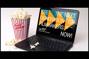 Photo of laptop with screen reading "See the Next Generation of Screenmakers Now"
