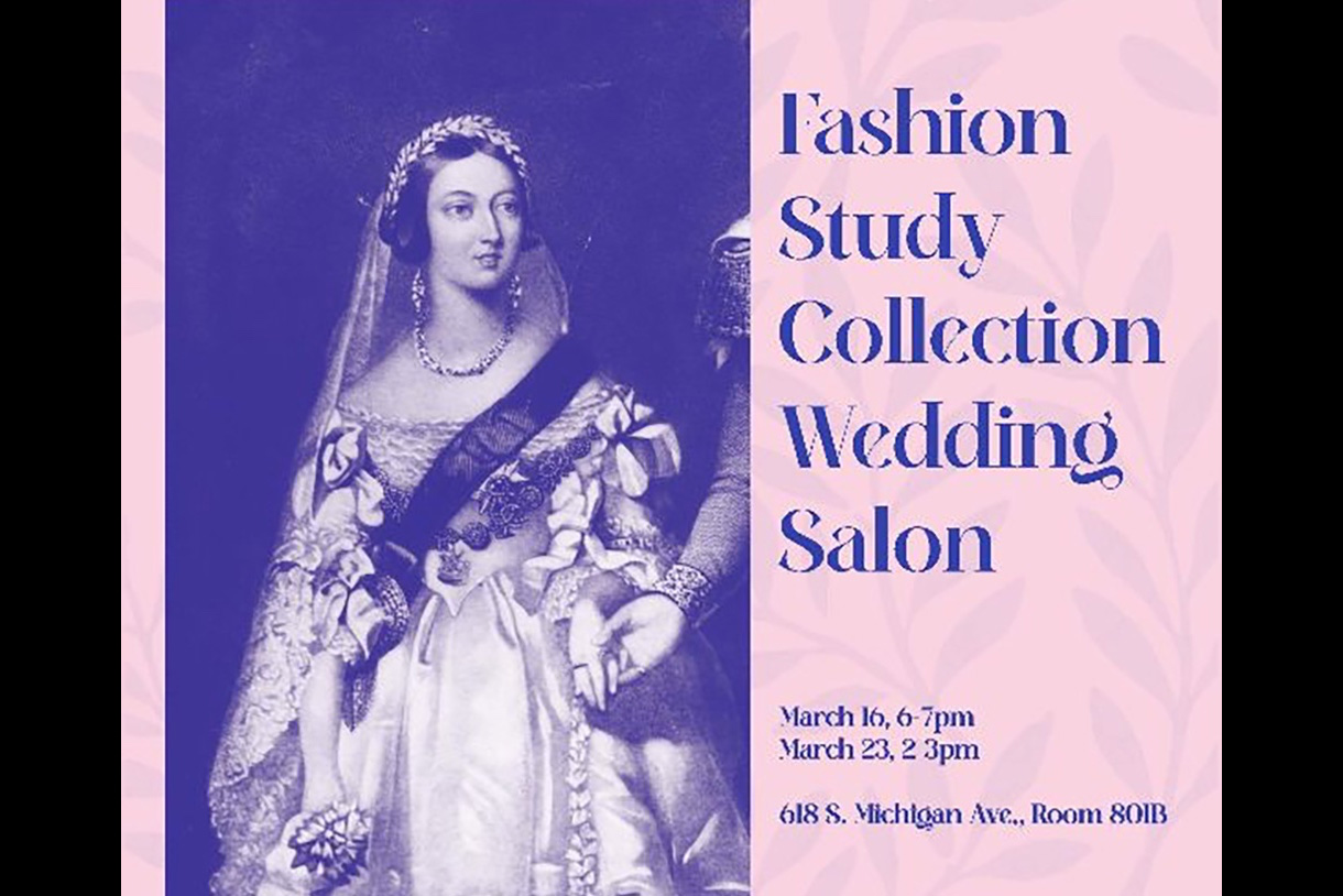 Image of vintage gown and date and times of salon event