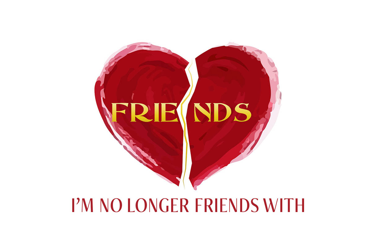 Logo of "Friends I'm No Longer Friends With" podcast that shows broken heart.