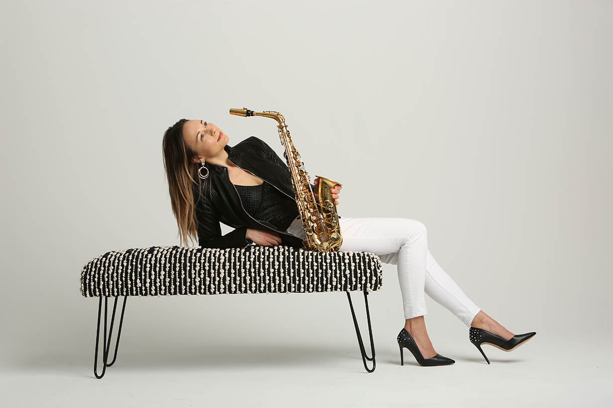 Sharel Cassity photographed with her saxophone.