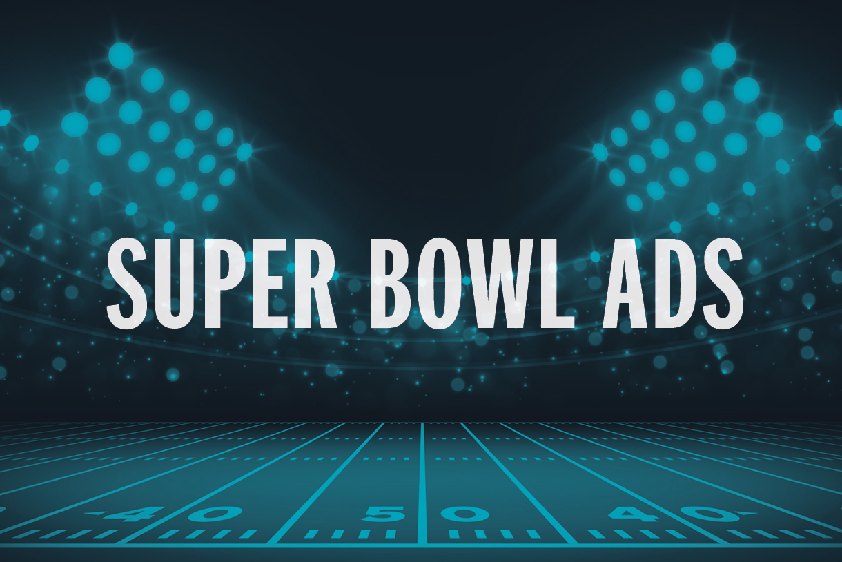 graphic with super bowl text over image of football field