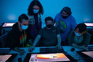 Photo of James Jiang with his classmates at Columbia in an Animation class.