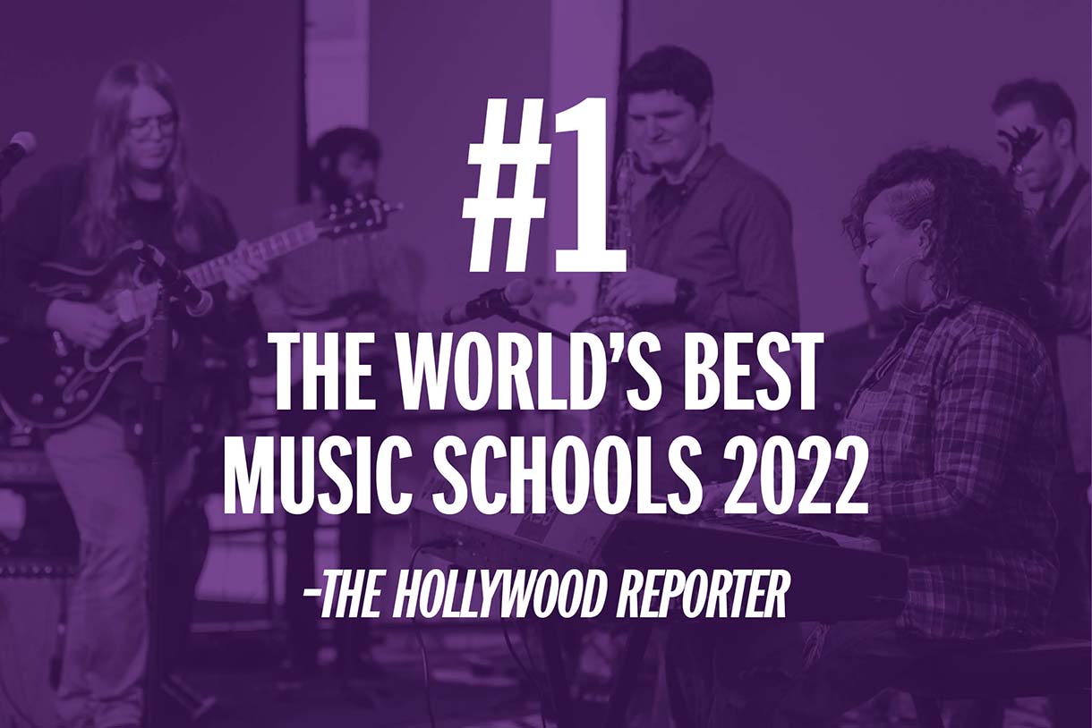 graphic with text saying #1 world's best music school per hollywood reporter