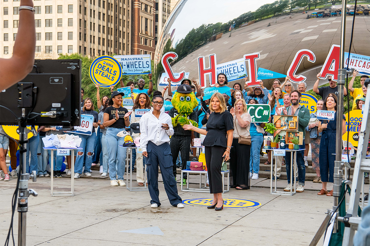 photo of chicago set of good morning america's deals and steals in front of bean