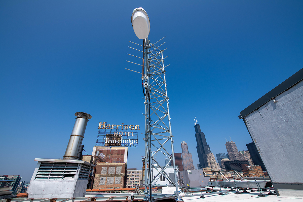 view of tower with chicago skyline as back-drop