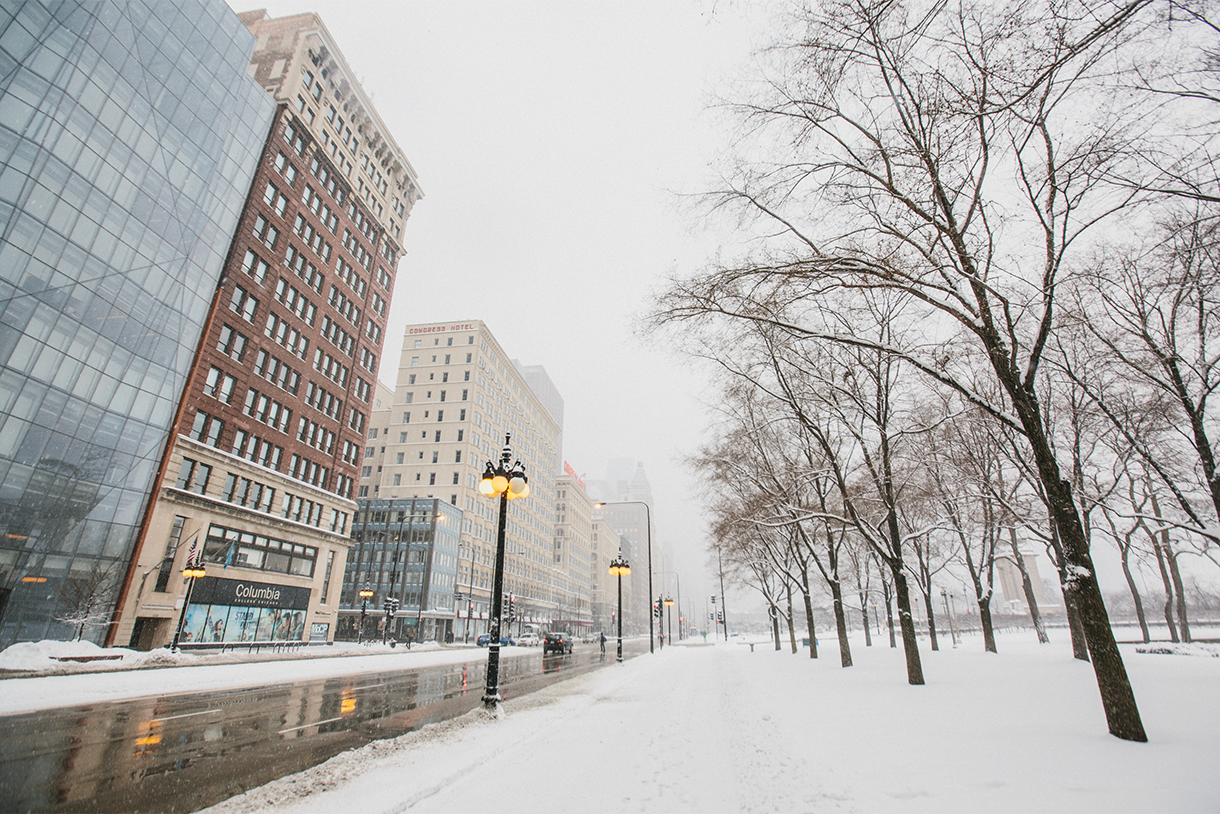 a snowy day on campus