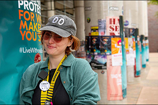 mary kate ashe outside austin convention hall.